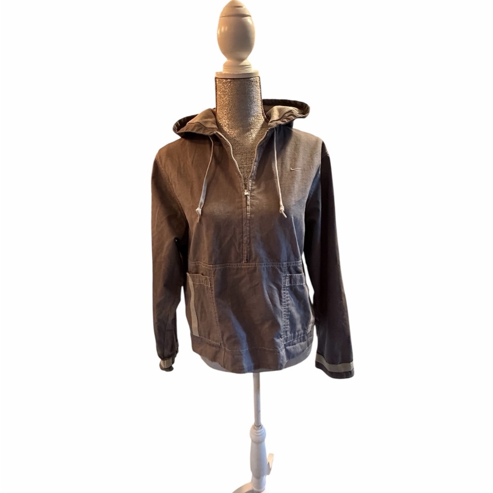 Nike Gray Cotton/Canvas pullover Anorak style Jacket
